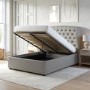 Grey Fabric Double Ottoman Bed with Winged Headboard - Safina