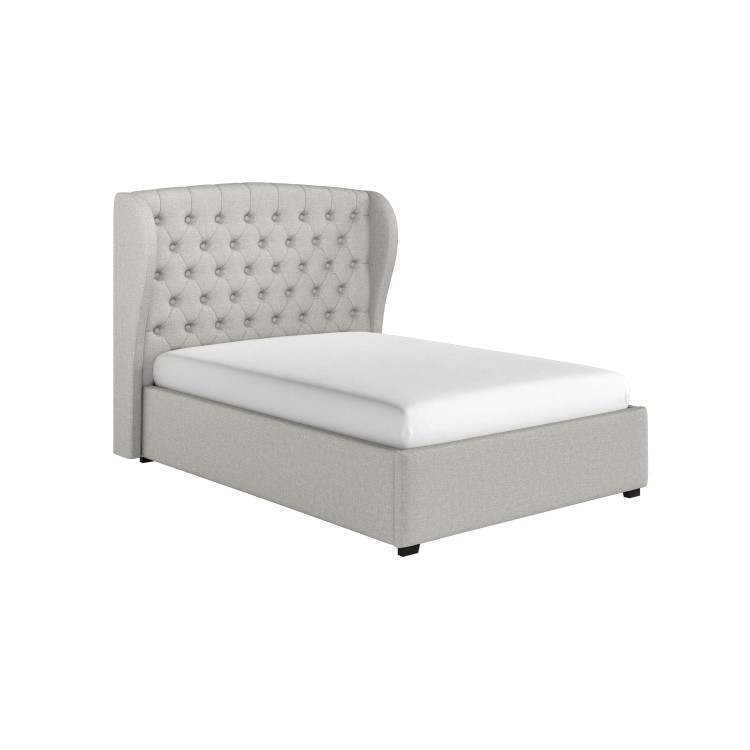 Grey Upholstered Double Ottoman Bed with Winged Headboard - Safina