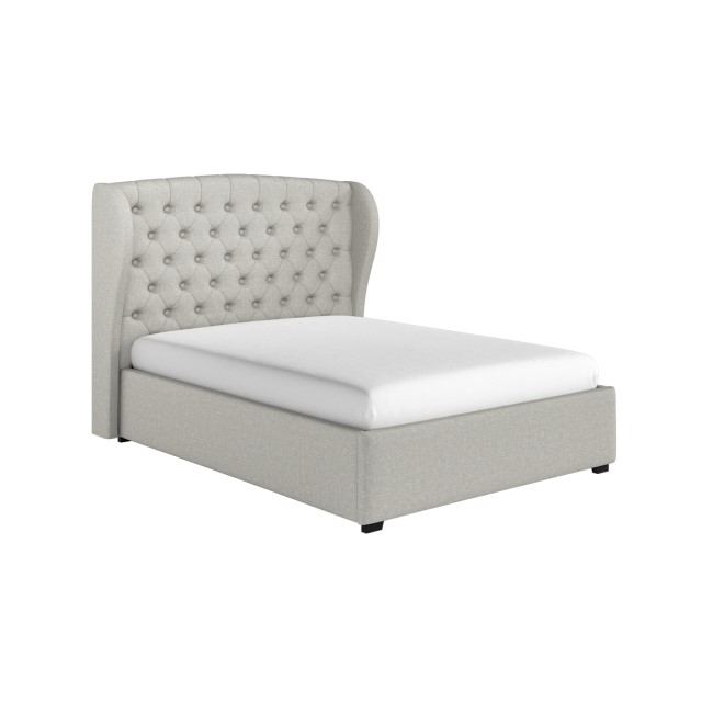 ONLY OPENED - Grey Fabric King Size Ottoman Bed with Winged Headboard - Safina