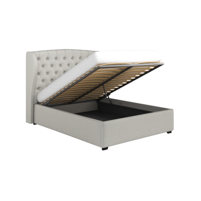 ONLY OPENED - Grey Fabric King Size Ottoman Bed with Winged Headboard - Safina