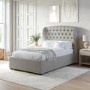 ONLY OPENED - Grey Upholstered Small Double Ottoman Bed with Winged Headboard - Safina