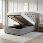 Grey Fabric Small Double Ottoman Bed with Winged Headboard - Safina