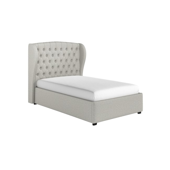 Grey Fabric Small Double Ottoman Bed with Winged Headboard - Safina