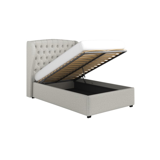 Grey Fabric Small Double Ottoman Bed with Winged Headboard - Safina