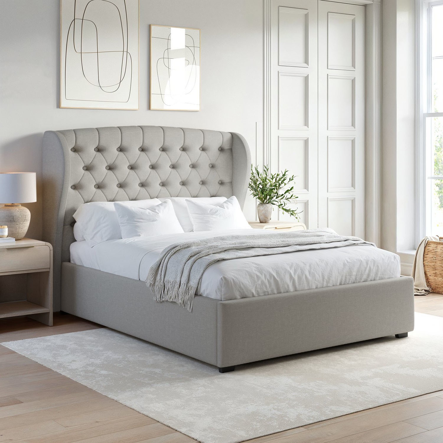 Super King Ottoman Bed Winged Chesterfield Headboard