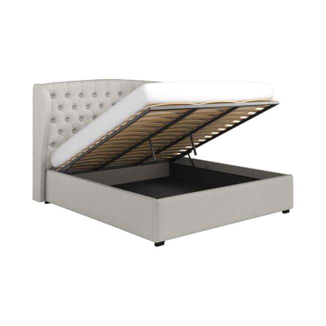 Grey Fabric Super King Ottoman Bed with Winged Headboard - Safina