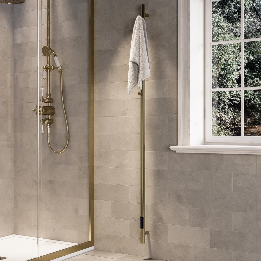 Brass Vertical Electric Towel Radiator 1600 x 73mm - Sagaro