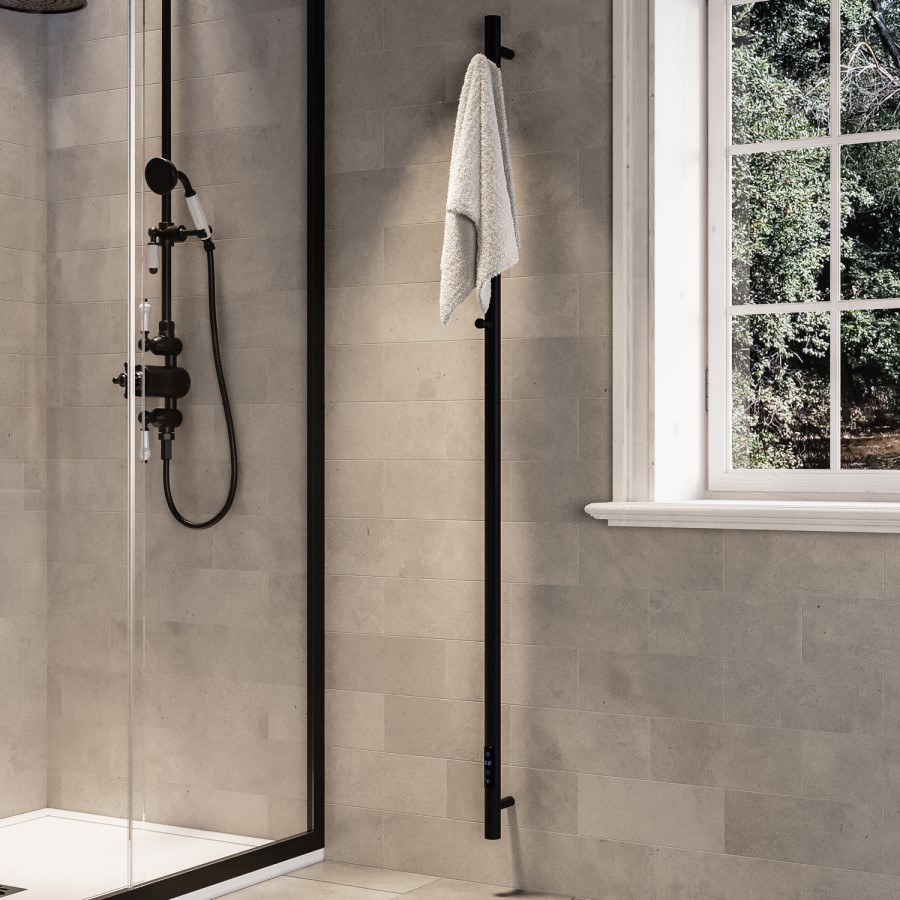 Black Vertical Electric Towel Radiator 1600mm - Sagaro