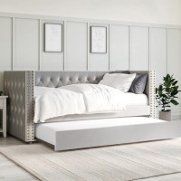 Single Day Bed Sofa with Trundle in Grey Velvet - Sacha Single Day Bed Sofa with Trundle in Grey Velvet - Sacha