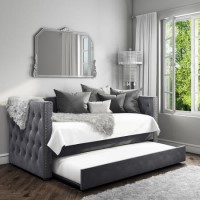 GRADE A2 - Dark Grey Velvet Single Day Bed with Trundle - Sacha