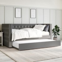 GRADE A2 - Single Day Bed Sofa with Trundle in Dark Grey Velvet - Sacha