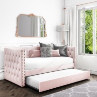GRADE A2 - Sacha Velvet Day Bed in Baby Pink - Trundle Bed Included