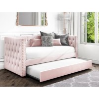 Sacha Velvet Sofa Bed in Baby Pink - Trundle Bed Included Sacha Velvet Sofa Bed in Baby Pink - Trundle Bed Included