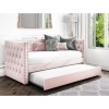 Sacha Velvet Sofa Bed in Baby Pink - Trundle Bed Included