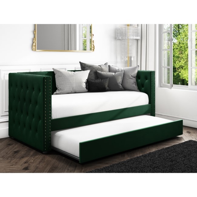 Sacha Velvet Sofa Bed in Bottle Green - Trundle Bed Included