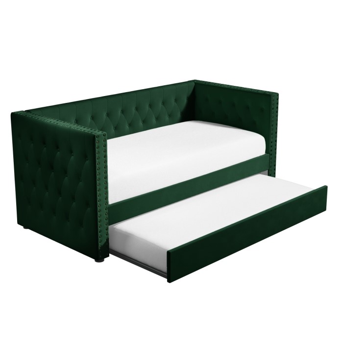 Sacha Velvet Day Bed in Bottle Green Trundle Bed Included Furniture123