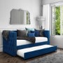 GRADE A1 - Sacha Velvet Day Bed in Navy Blue - Trundle Bed Included