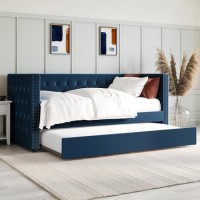 Single Day Bed Sofa with Trundle in Navy Blue Velvet - Sacha