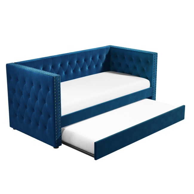 Single Day Bed Sofa with Trundle in Navy Blue Velvet - Sacha