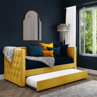 GRADE A2 - Mustard Yellow Velvet Single Day Bed with Trundle - Sacha