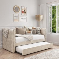 GRADE A1 - Sacha Velvet Day Bed in Beige - Trundle Bed Included