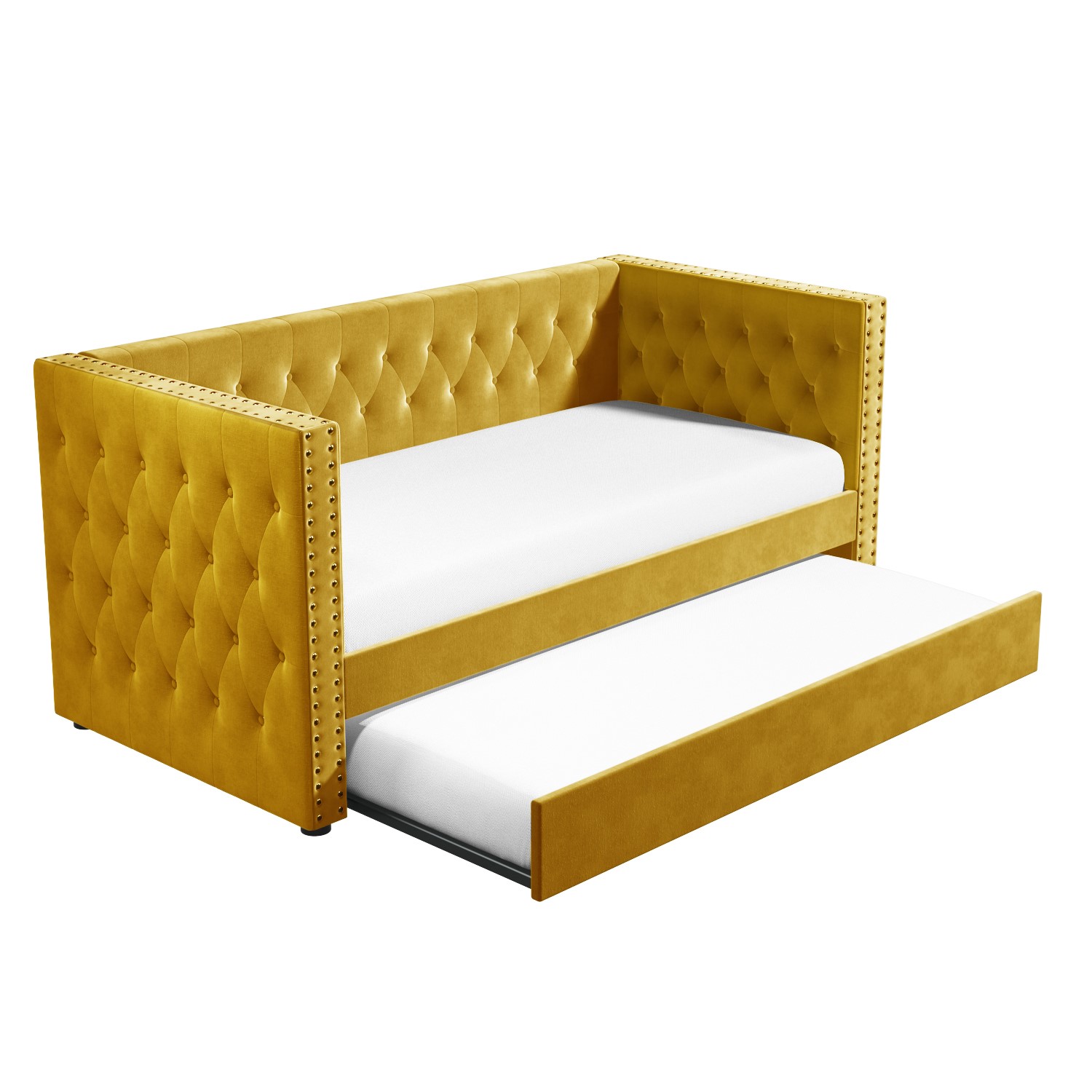 Mustard Yellow Velvet Single Day Bed with Trundle Sacha Furniture123