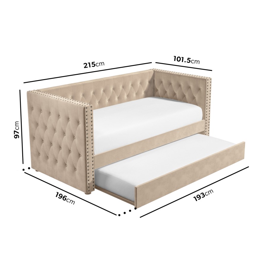 GRADE A1 - Sacha Velvet Day Bed in Beige - Trundle Bed Included