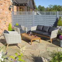 Rowlinson Light Rattan Garden Sofa Set with Dark Grey Cushions - Saigon Range
