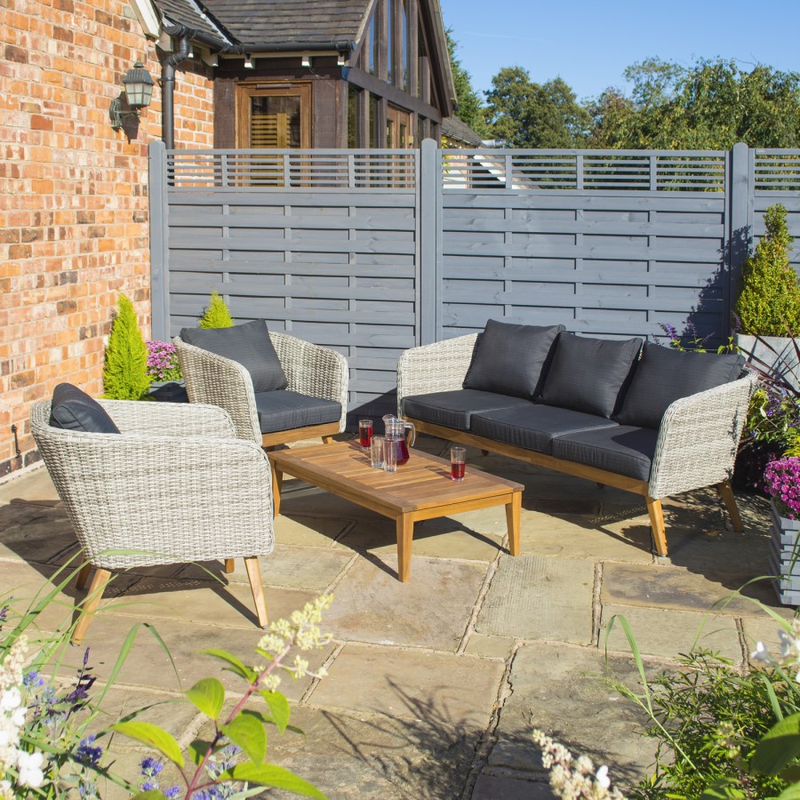 Rowlinson Light Rattan Garden Sofa Set with Dark Grey Cushions - Saigon Range
