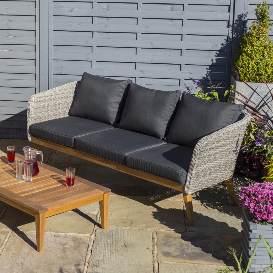 Rowlinson Light Rattan Garden Sofa Set with Dark Grey Cushions - Saigon Range