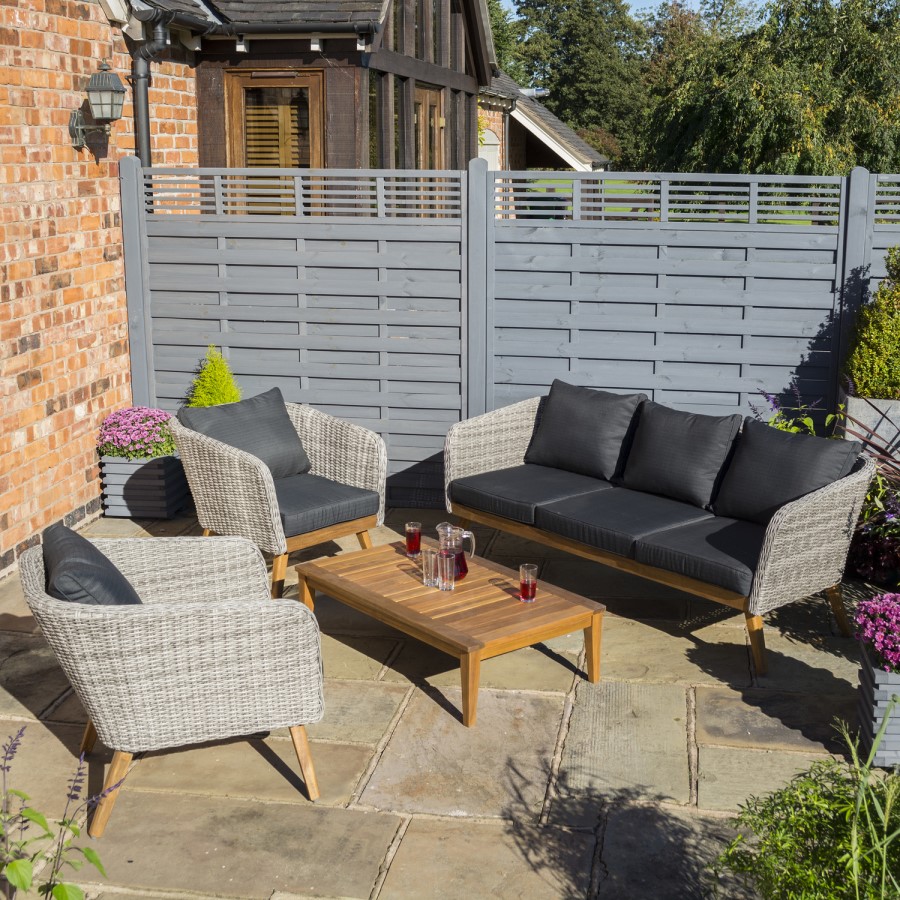Rowlinson Light Rattan Garden Sofa Set with Dark Grey Cushions - Saigon Range