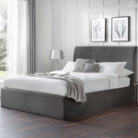 Grey Velvet Super King Ottoman Bed - Sanderson - Julian Bowen