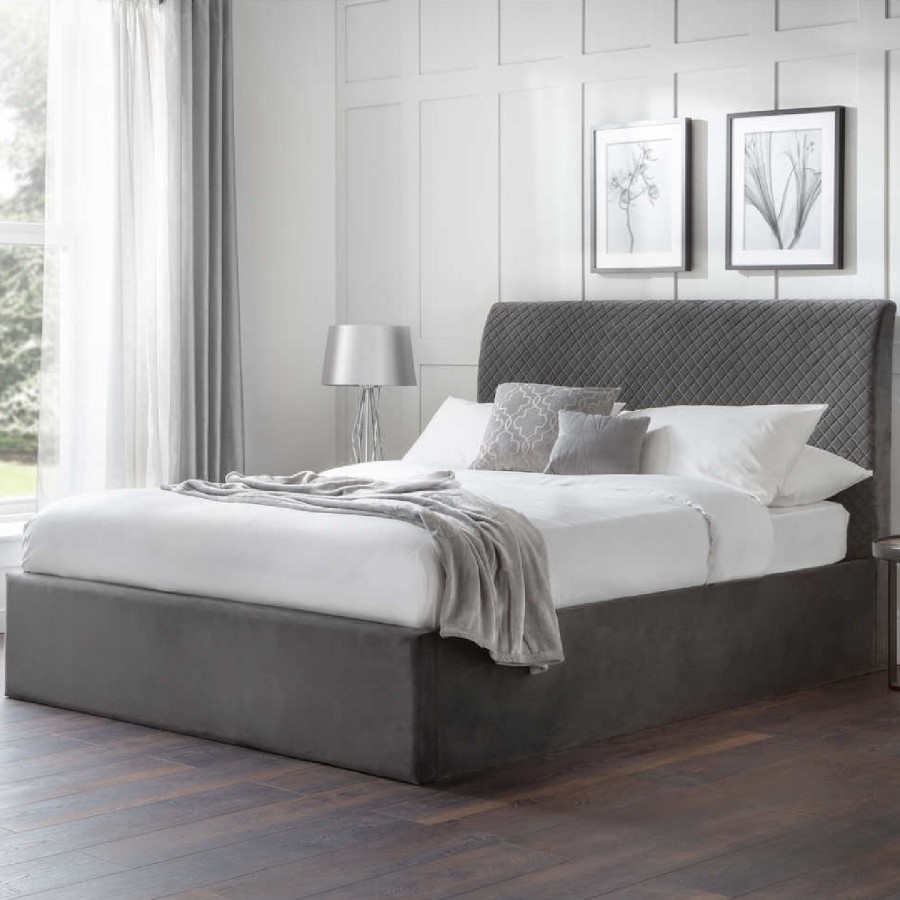 Grey Velvet Super King Ottoman Bed - Sanderson - Julian Bowen