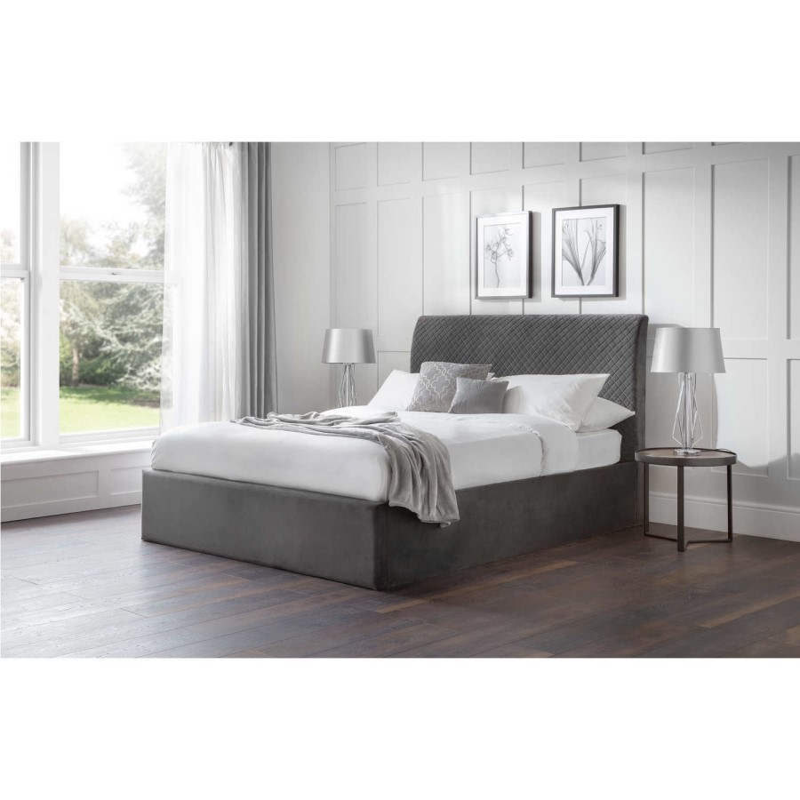 Grey Velvet Super King Ottoman Bed - Sanderson - Julian Bowen