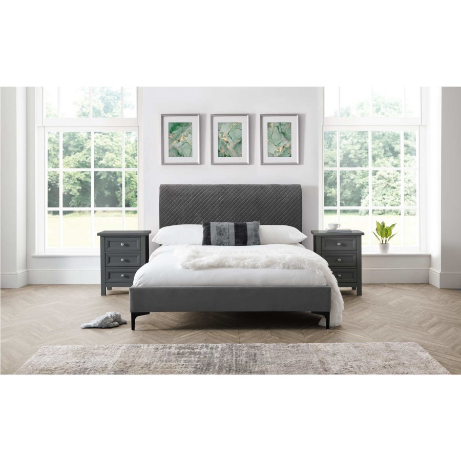 Grey Velvet Super King Ottoman Bed - Sanderson - Julian Bowen