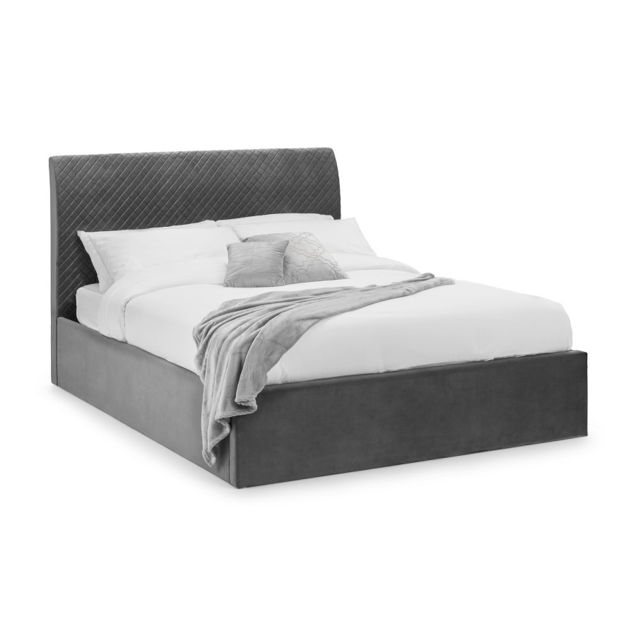 Grey Velvet Super King Ottoman Bed - Sanderson - Julian Bowen