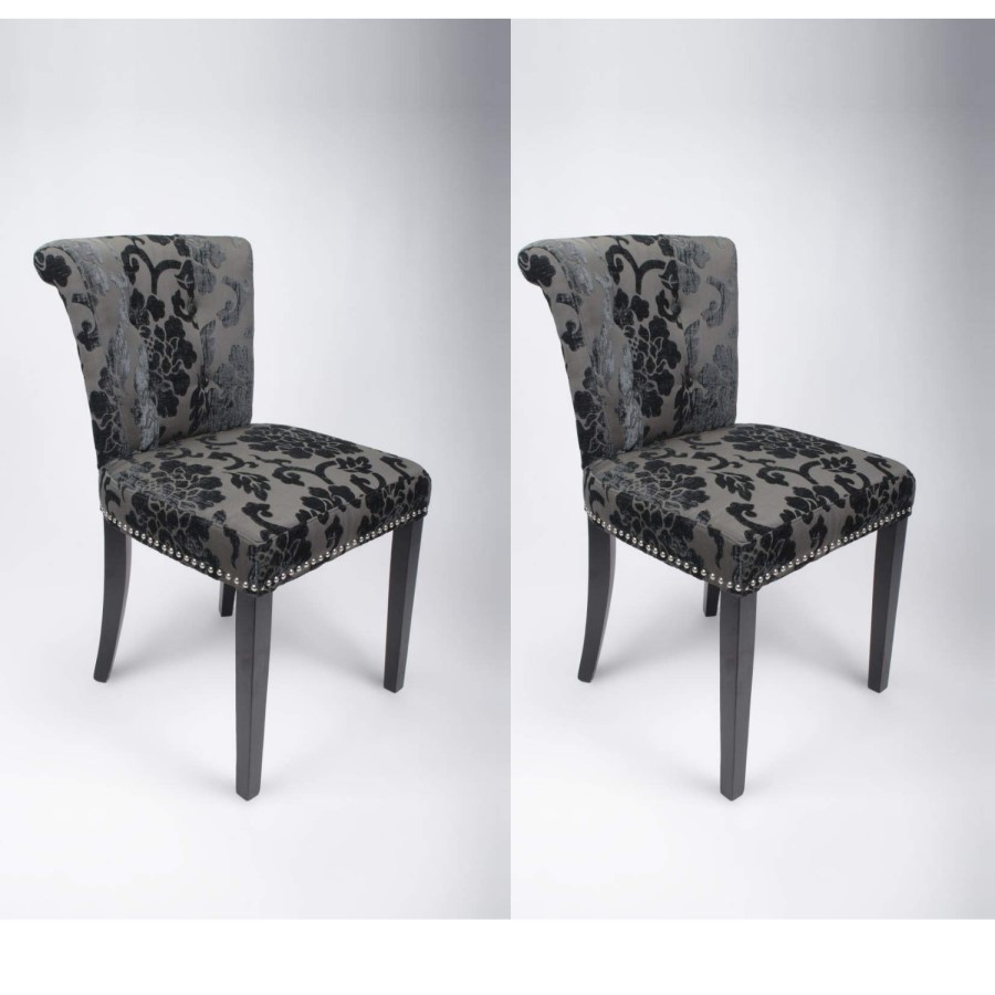 Rosemont Baroque Pair of Charcoal Fabric Chairs