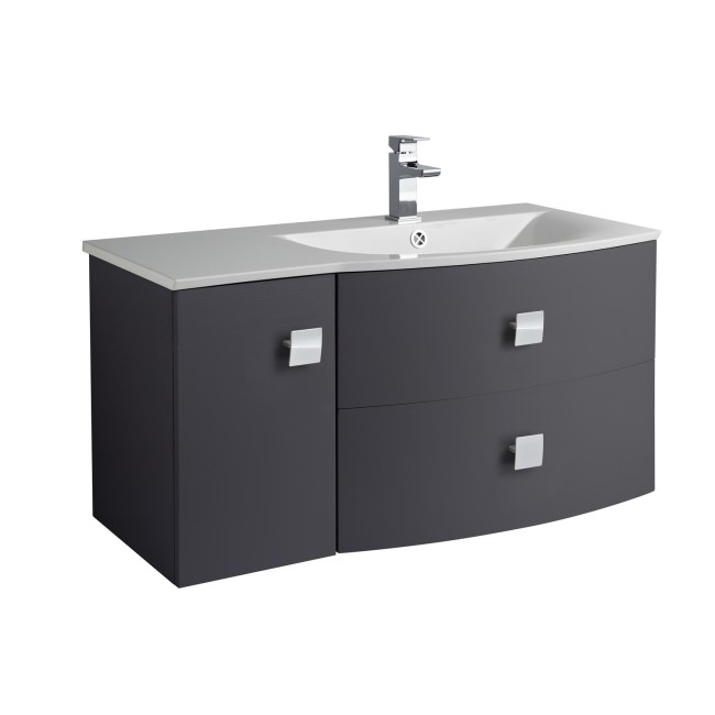 Graphite Wall Hung Bathroom Vanity Unit and Basin Right Handed - W1012 x H428mm