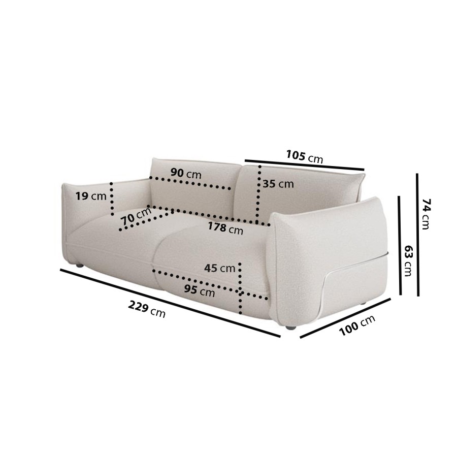 Beige Chenille 3 Seater Cloud Sofa - Santo