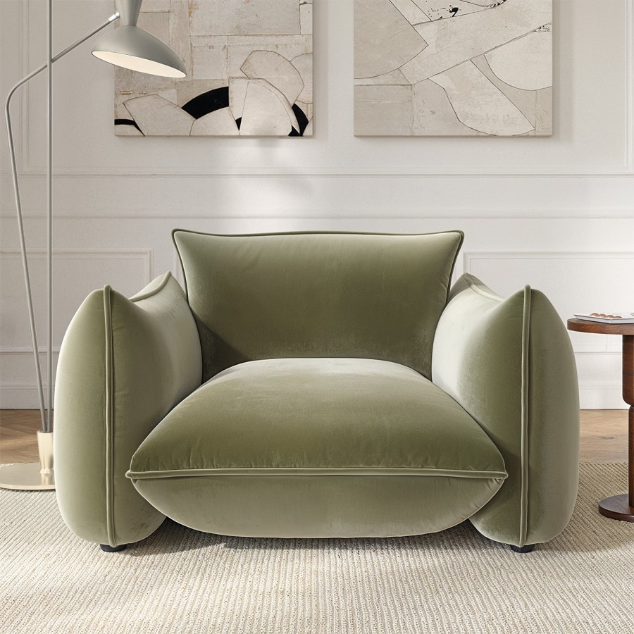 GRADE A1 - Sage Green Velvet Armchair - Santo