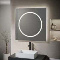 Square Backlit Heated Bathroom Mirror with Lights 800mm - Saturn