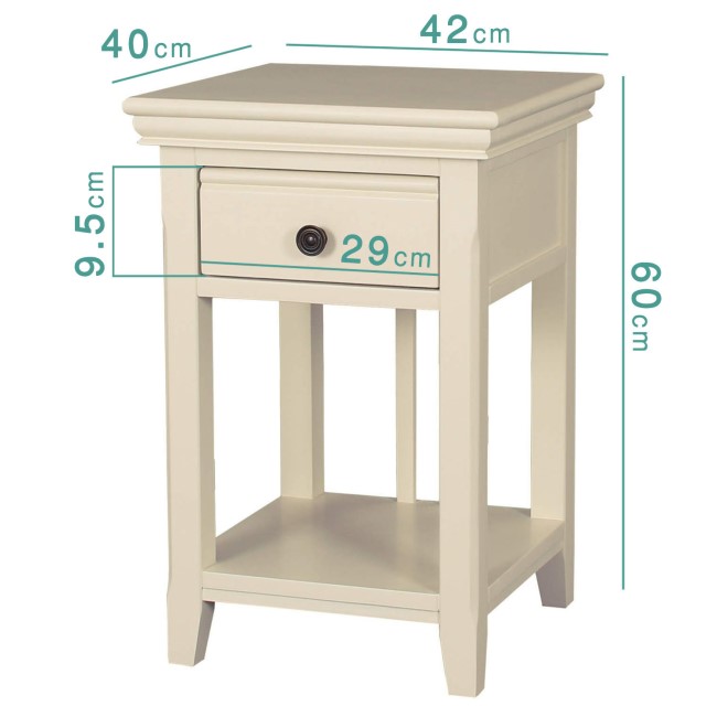 Savannah Bedside Table with Drawer in Ivory/Cream