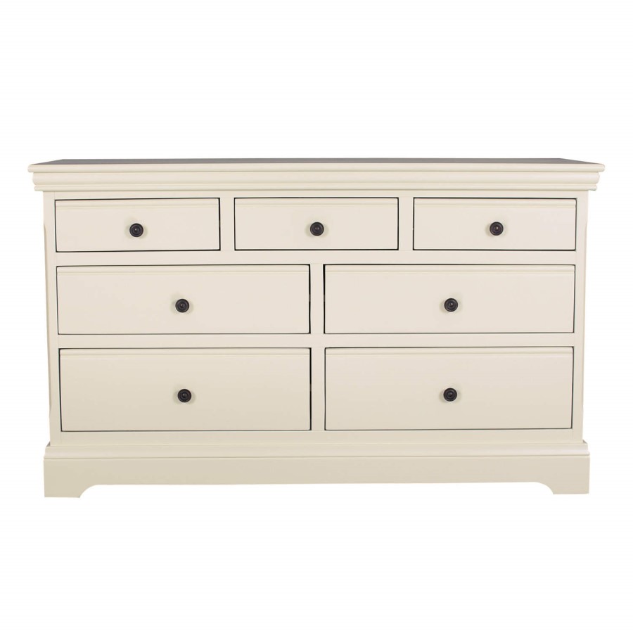 GRADE A2 - Savannah Solid Acacia Wood 4+3 Drawer Wide Chest in Ivory