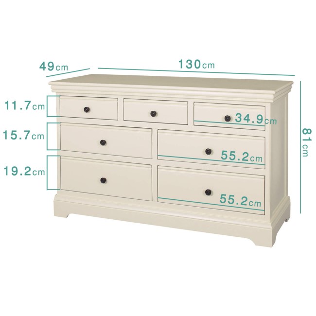 Savannah 3+4 Wide Chest of Drawers in Ivory/Cream