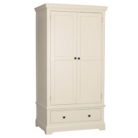 Savannah Solid Wood 2 Door 1 Drawer Wardrobe in Ivory/cream