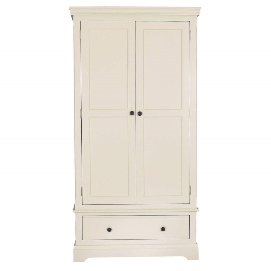 Savannah Solid Wood 2 Door 1 Drawer Wardrobe in Ivory/cream