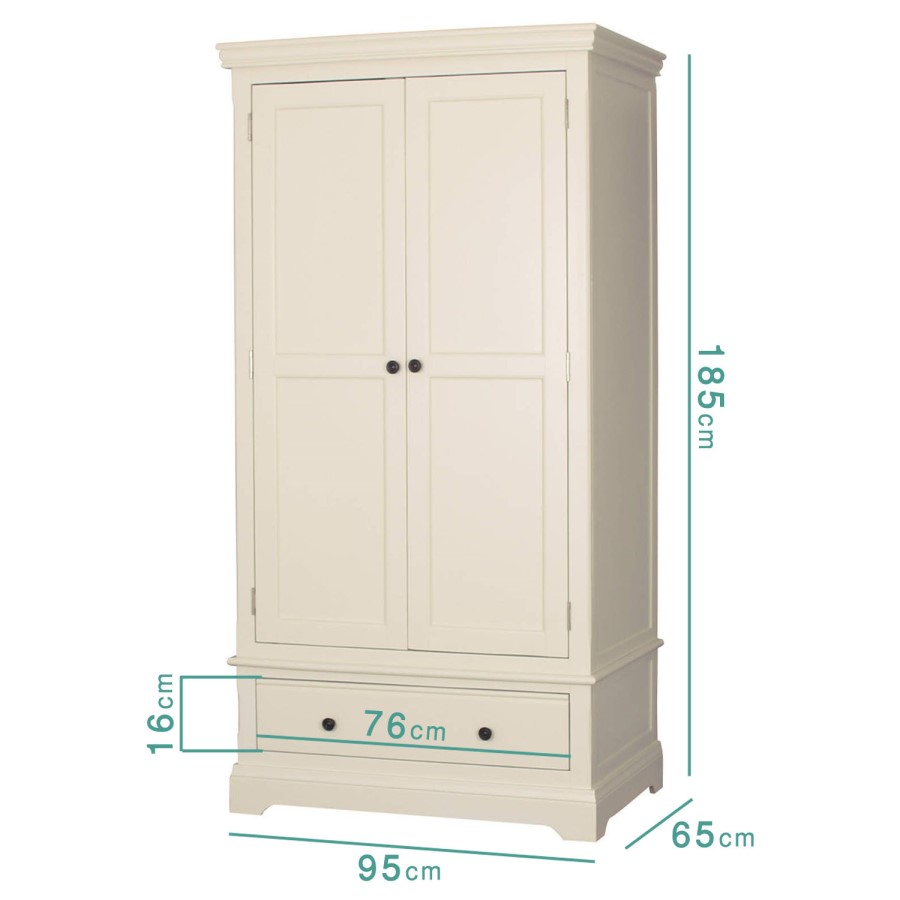 Savannah 2 Door Wardrobe with 1 Drawer in Ivory/Cream