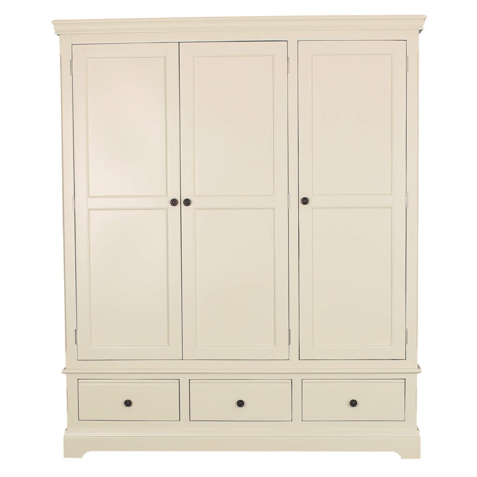 Savannah 3 Door 3 Drawer Wardrobe in Ivory/Cream | Furniture123