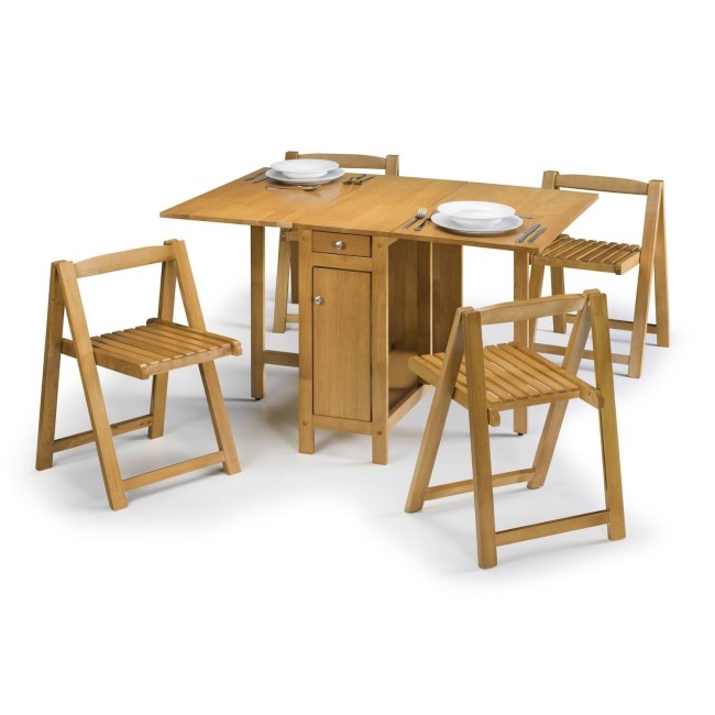 Light Oak Folding Dining Table and Chairs - Seats 4 - Julian Bowen