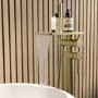 Brushed Brass Freestanding Bath Shower Mixer with Shelf - Savannah